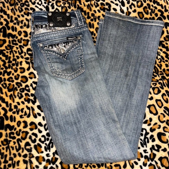 Y2K Miss Me Mcbling Sequin Embellished Low Rise Bootcut Denim Jeans - Picture 7 of 8
